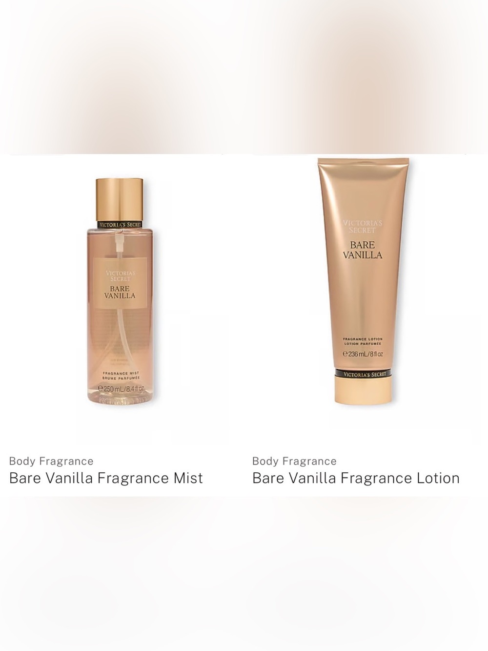 Victoria's Secret Bare Vanilla Fragrance Mist - Peachy Nude & Gold